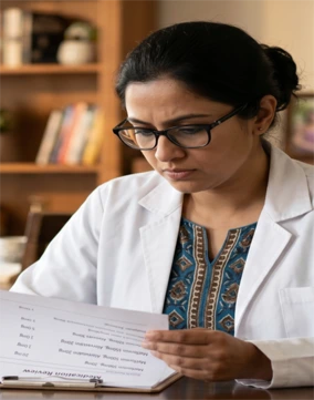 Dr. Antarikhya reviewing medication records