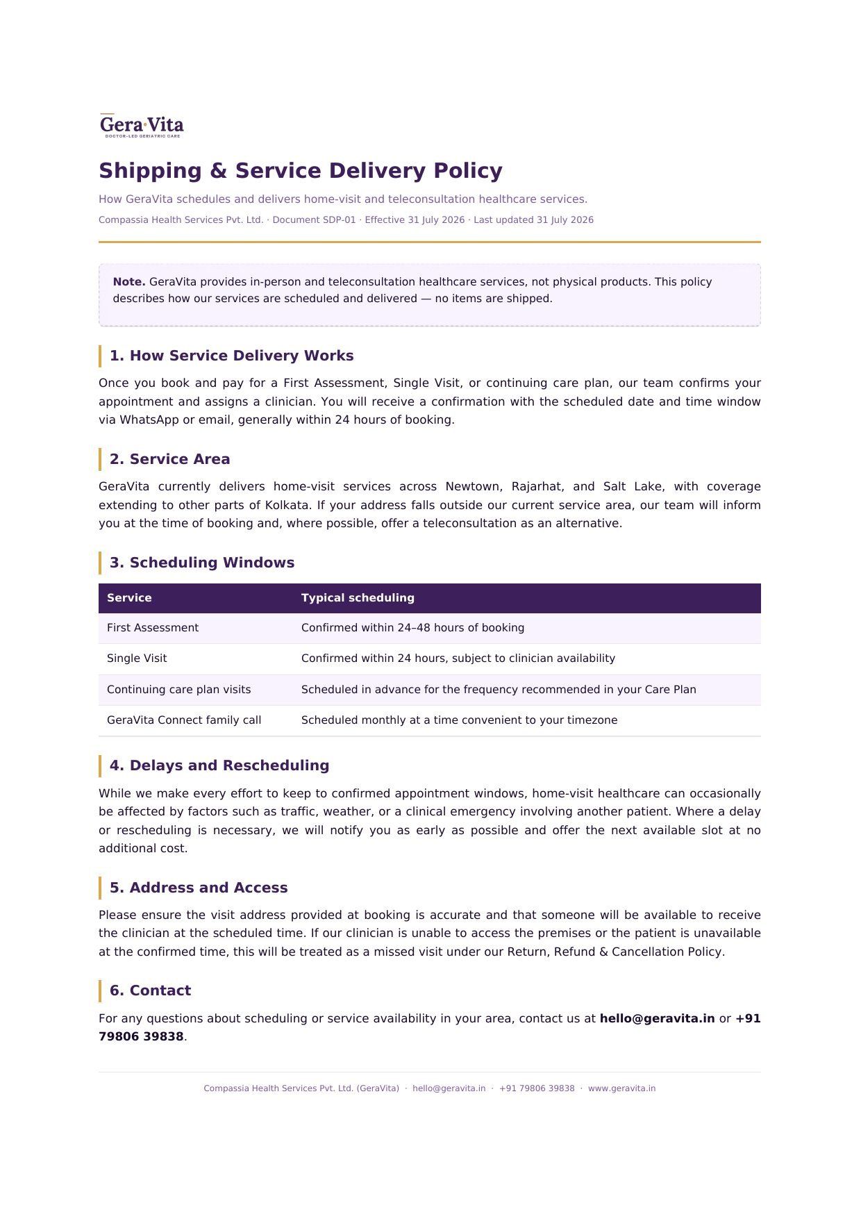 Shipping & Service Delivery Policy — page 1